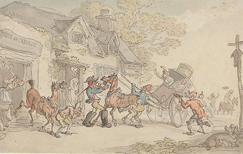 Thomas Rowlandson Changing Horses at a post House in France