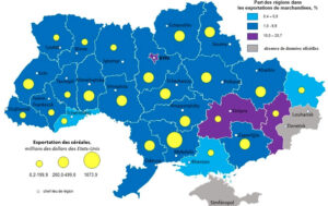 Carte : rôle des céréales dans les exportations des régions d’Ukraine (2020)