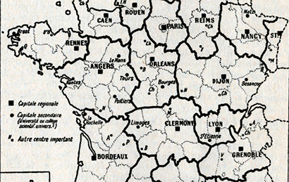 Découpage des régions administratives selon Jean-François Gravier (1958)