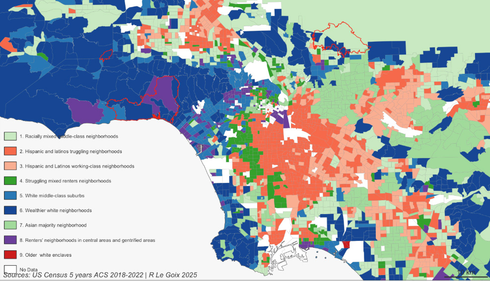 Typology of neighborhoods, and neighborhoods directly impacted by wildfires
