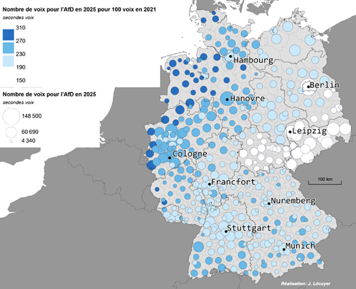 Évolution du vote AfD entre 2021 et 2025